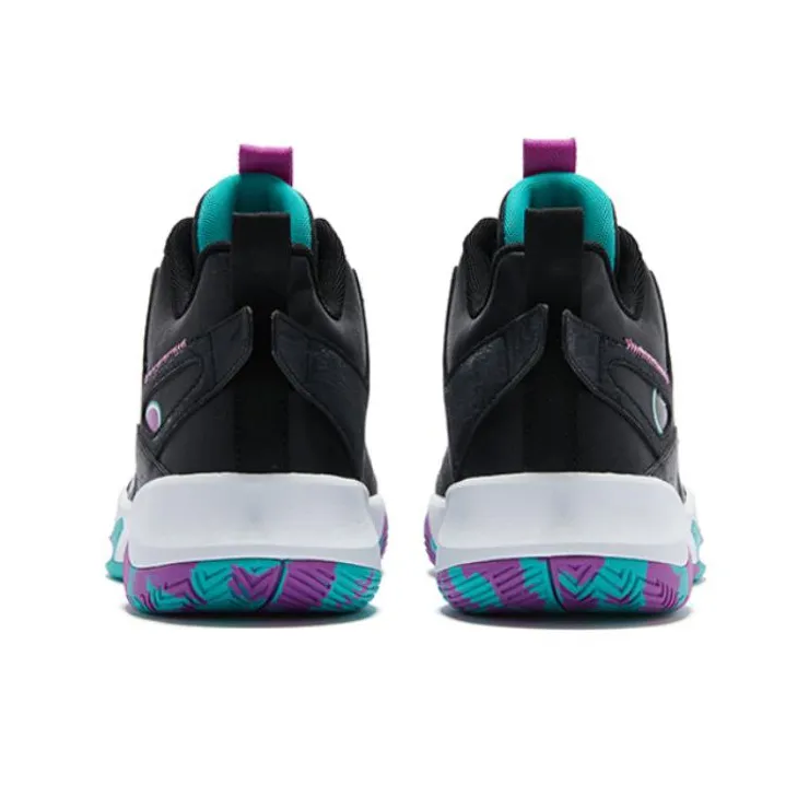 QIAODAN Basketball Shoes Men Mid Top Black/Purple/Green-4