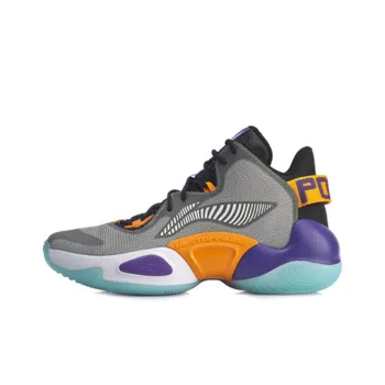 LiNing Power 6 Cushioning Anti Slip And Wear Resistant Mid Top Basketball Shoes Orange Purple Gray