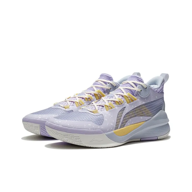 LiNing Sonic 10 Team Cushioning Anti-Slip And Wear-Resistant Coverage Support Mid-Top Basketball Shoes Purple Yellow-2
