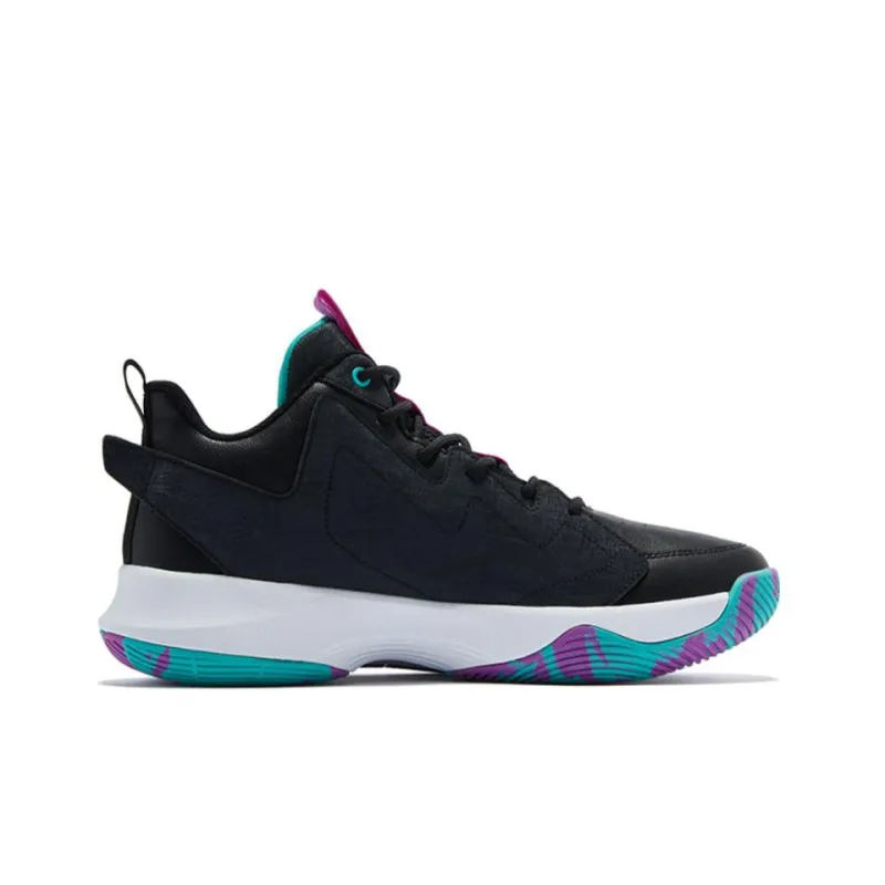QIAODAN Basketball Shoes Men Mid Top Black/Purple/Green-1
