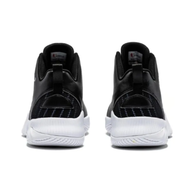 QIAODAN Cushioning Anti Slip And Wear Resistant Mid Top Basketball Shoes Men's Black White-4