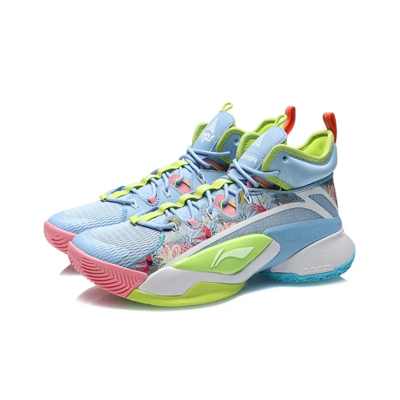 LiNing Power 7 Cushioning Anti-Slip And Wear-Resistant Support Rebound Mid-Top Basketball Shoes Blue Green-2