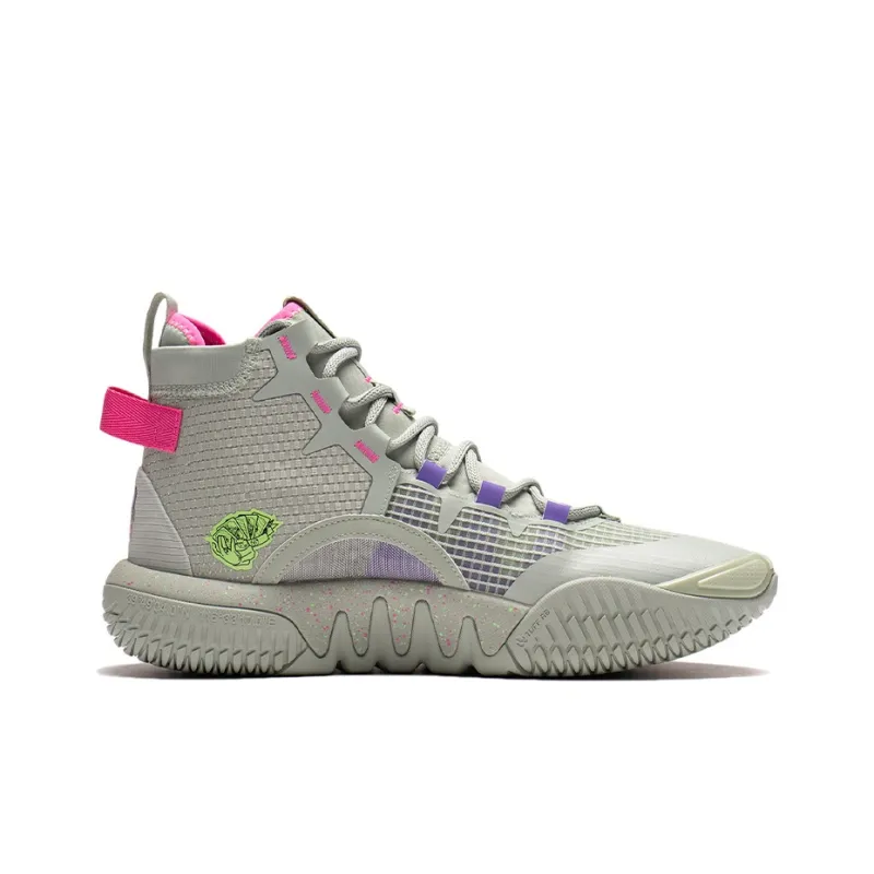 LiNing Badfive 2 Cushioning Anti Slip And Wear Resistant High Top Performance Basketball Shoes Gray Red Green-1