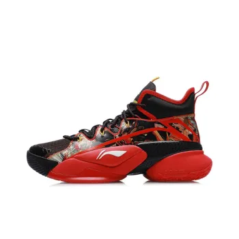 LiNing Power 7 Cushioned Slip Resistant Rebound Wear Resistant Mid Top Basketball Shoes Flame Red