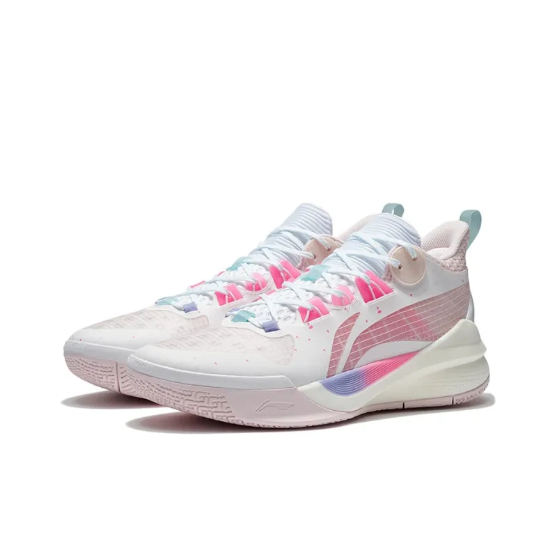 LiNing Sonic 10 Team Cushioning Anti Slip And Wear Resistant Coverage Support Low Top Basketball Shoes Men's White Pink-2
