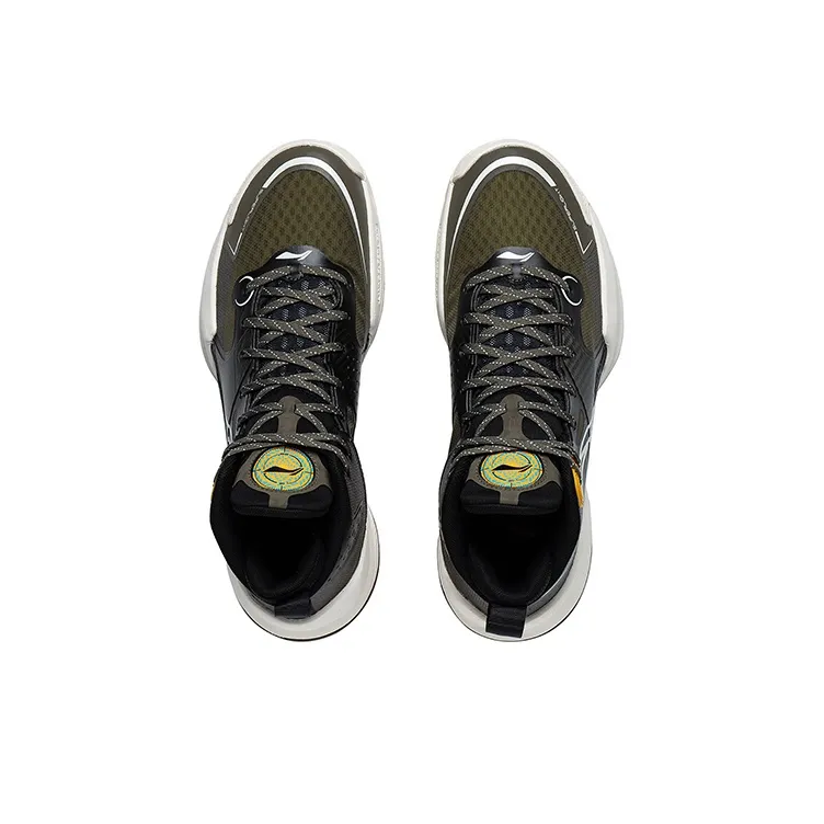 LiNing Ultra Light Anti Slip And Wear Resistant Lightweight Mid Top Basketball Shoes Men's Black Green-2