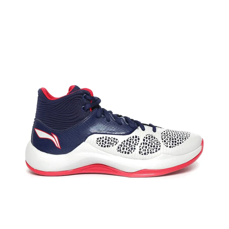 LiNing SONIC 5 Cushioning Anti Slip Wear Resistant Coverage Support Rebound Mid Top Basketball Shoes Blue White-1