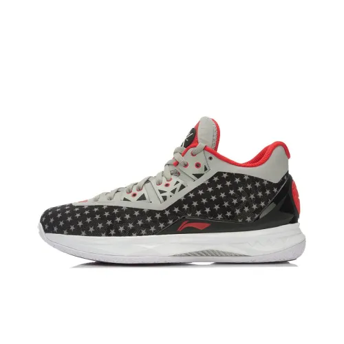 LiNing WOW 4 Cushioning Wear Resistant Mid Top Basketball Shoes Unisex Black Gray Red
