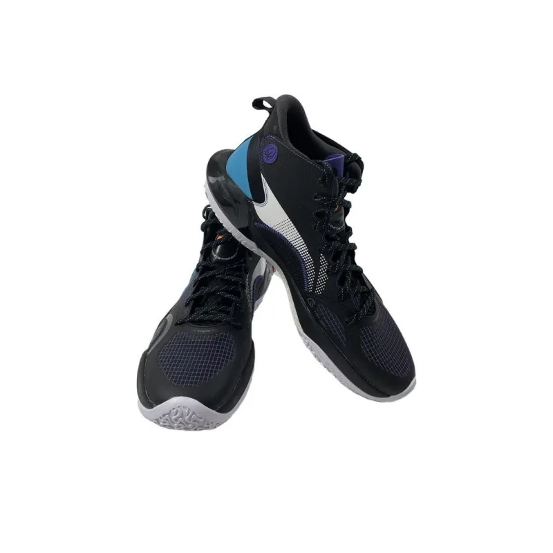 LiNing YuShuai 15 Boom Anti Slip Wear Resistant Mid Top Basketball Shoes Men's Black Blue PE Sponsor Edition-2