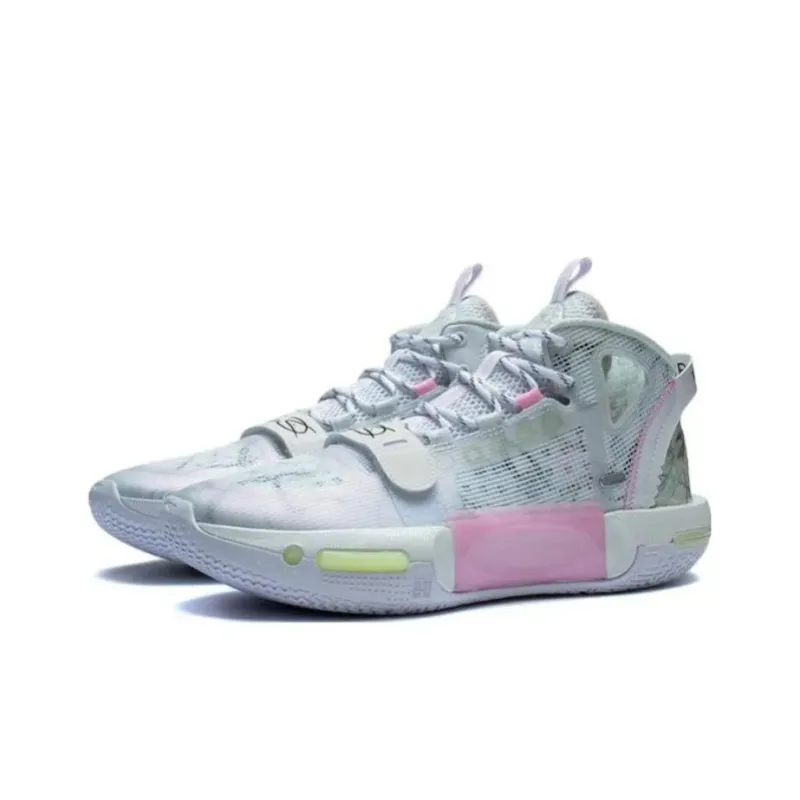 LiNing Shadow 4 V2 Cushioning Anti Slip And Wear Resistant Mid Top Basketball Shoes Gray Pink-2
