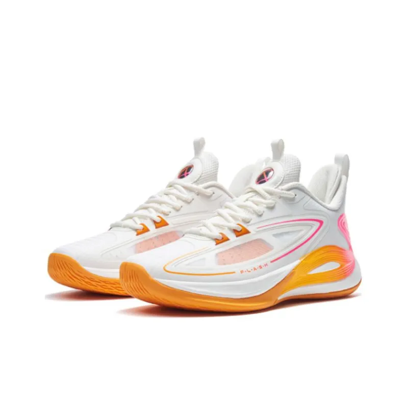 XTEP Light Feathers 3rd Generation V3 Basketball Shoes Men Low Top White/Orange/Pink-1
