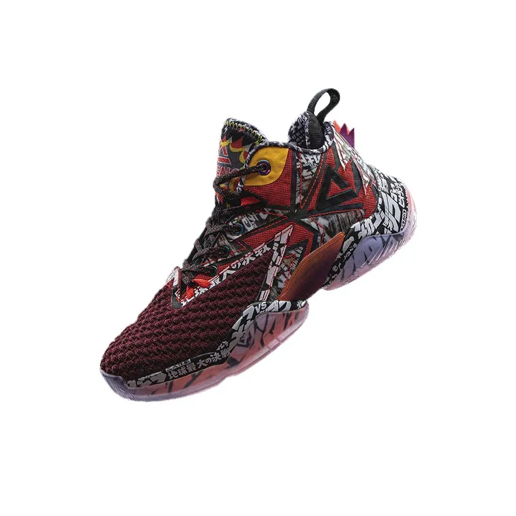 PEAK Basketball Shoes Men High Top Red Black-3
