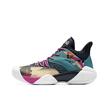 Anta Cushioning Anti Slip And Wear Resistant Mid Top Performance Basketball Shoes Men's Yellow Green Purple