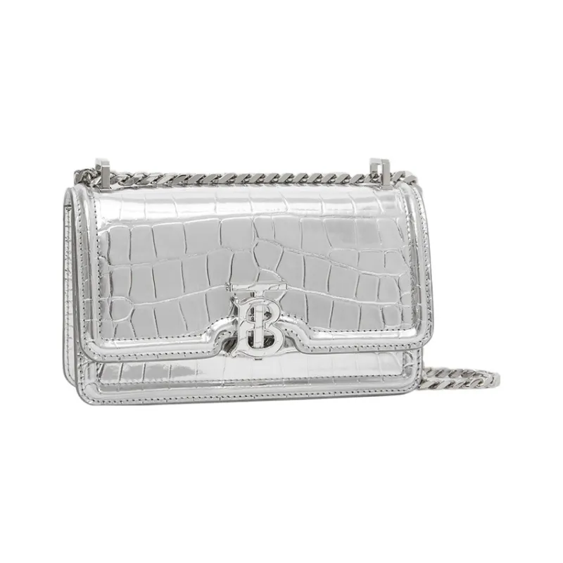Burberry Calfskin Lock Bag Shoulder Bag Crossbody Bag Mini Women's Silver-1