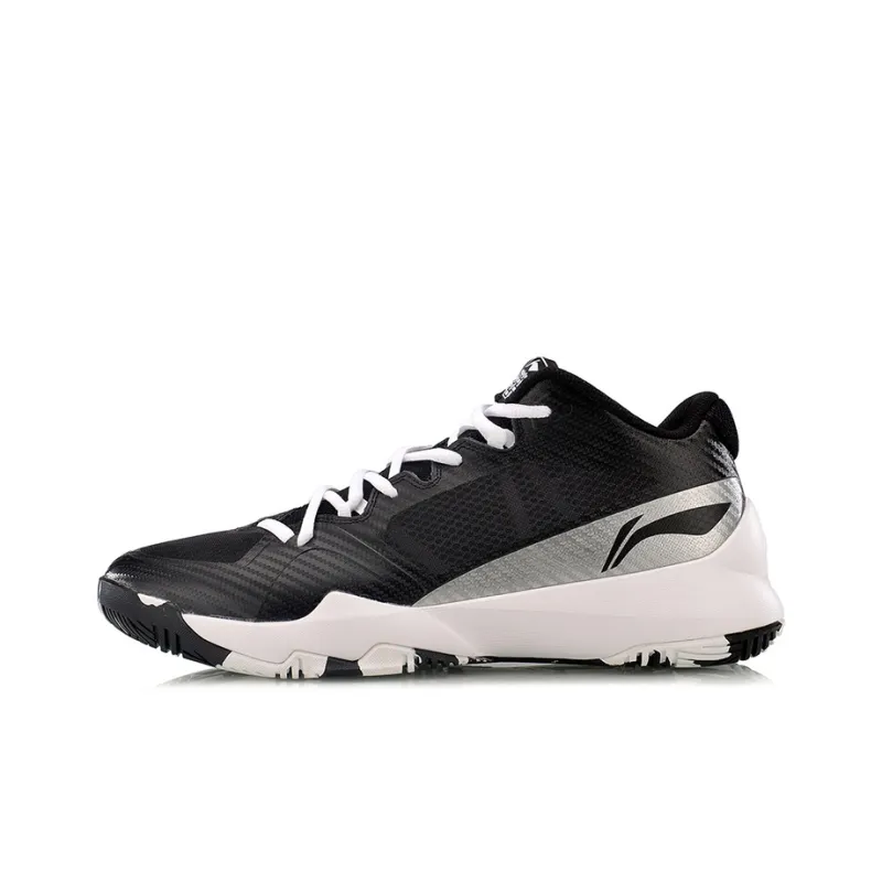 LINING Basketball Shoes Unisex Mid-Top Black/Silver/White-0
