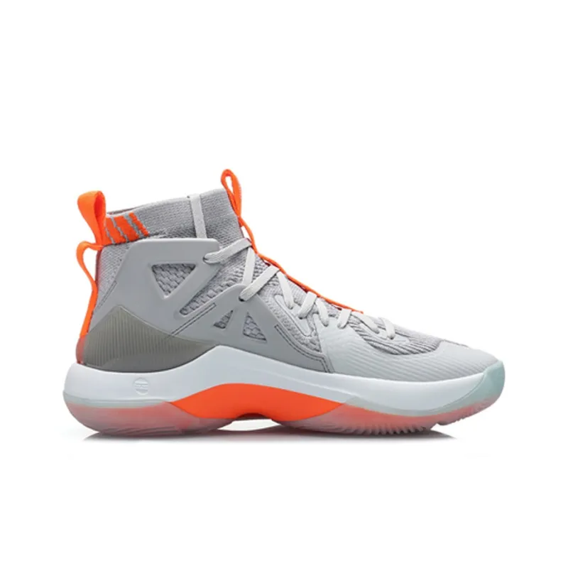 LiNing Non-slip Lightweight High-Top Basketball Shoes Men's Gray Orange-1