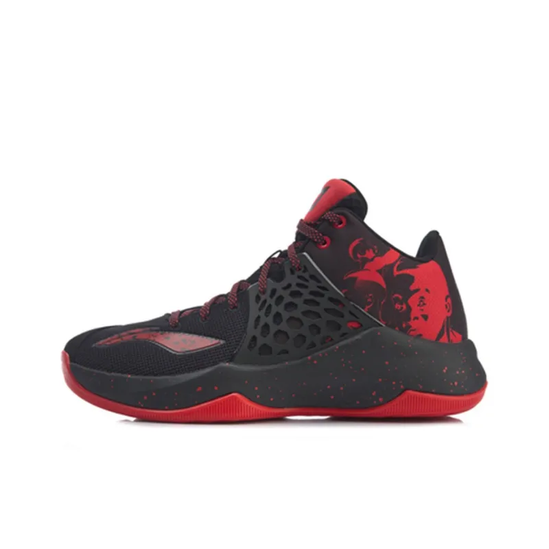 LiNing SONIC 7 TD Durable Breathable Mid Top Basketball Shoes Men's Black Red-0