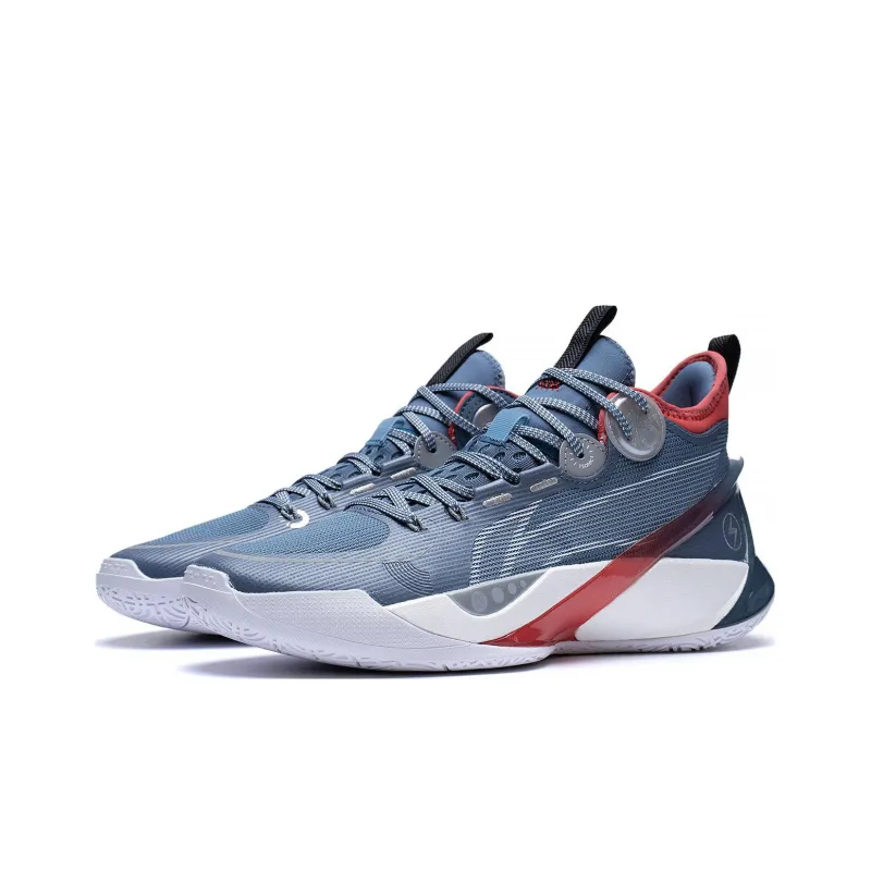 LiNing SONIC 10 Ultra Abrasion Resistant Breathable Mid Top Basketball Shoes Men's Blue White Red-2