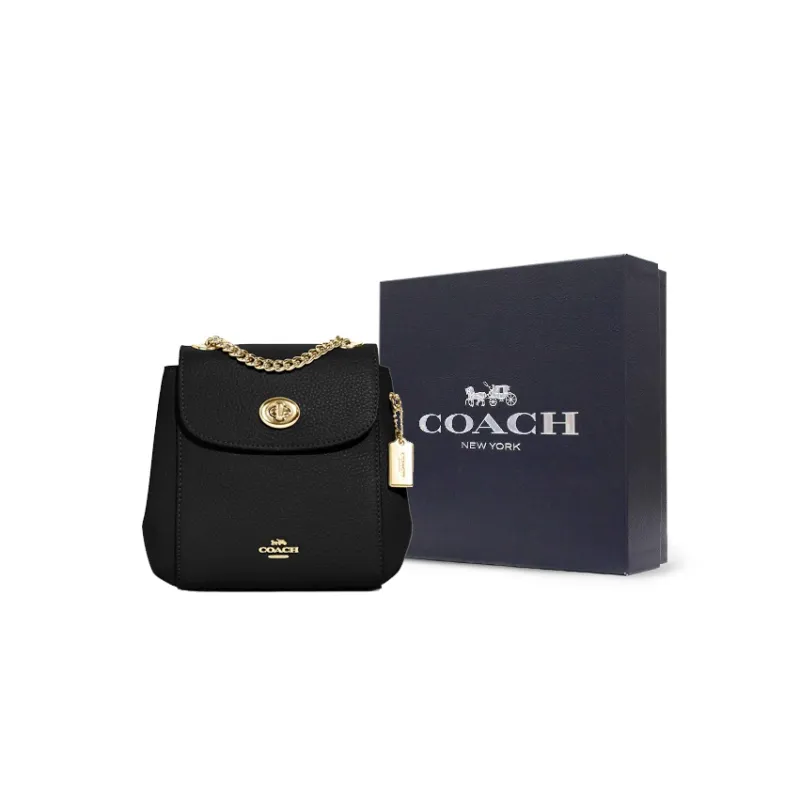 COACH Convertible Pebbled Leather Shoulder Bag Backpack Small Size Women's Black-0