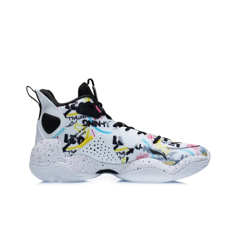 LiNing Power Cushioning Anti-Slip And Wear-Resistant Mid-Top Performance Basketball Shoes White Black Multicolor-1