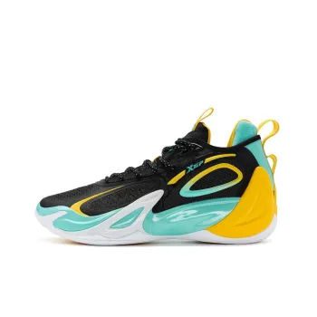 XTEP Battle 2 Generations Anti Slip And Wear Resistant Rebound Mid Top Basketball Shoes Men's Black Yellow Green