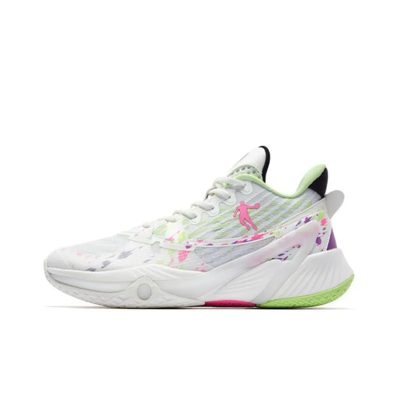 QIAODAN Wind Blade 3 Generations Anti-Slip Wear-Resistant Low-Top Basketball Shoes Men's White Green-0