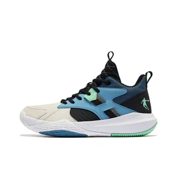 QIAODAN Crazy War Anti Slip Wear Resistant Mid Top Basketball Shoes Men's White Blue