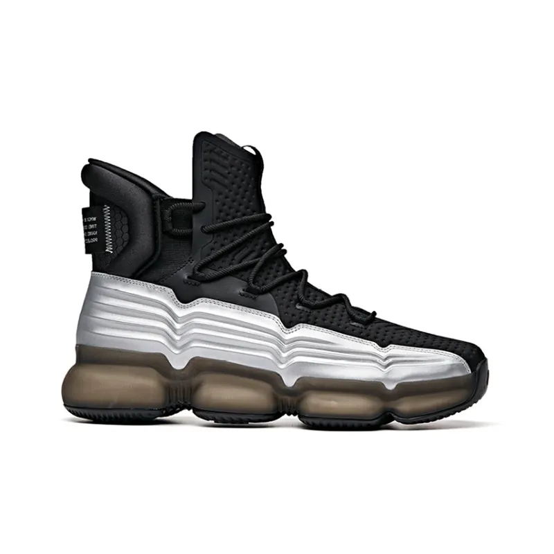 NASA x Anta Cushioning Anti-Slip And Wear-Resistant High-Top Performance Basketball Shoes Black Silver-1