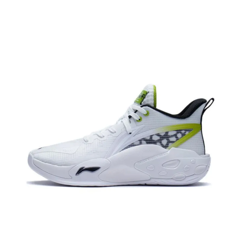 LiNing Cushioning, Slip Resistant, Abrasion Resistant, Coverage, Support, Rebound Mid Top Basketball Shoes White Green-0