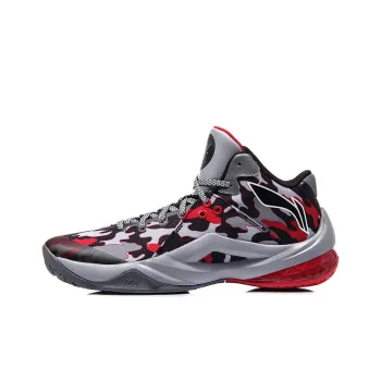 LiNing All In Team 4 Shock Absorbers Mid Top Basketball Shoes Unisex Black Red