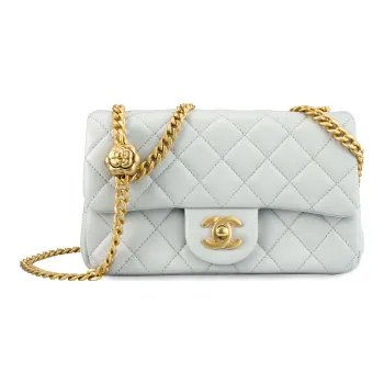 CHANEL Classic Flap CF Sheepskin Chain Bag, Shoulder Bag, Crossbody Bag Mini Women's Light Gray Blue
