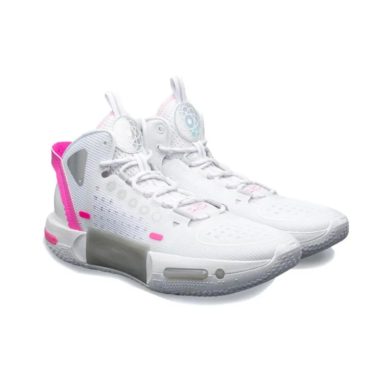 LiNing Shadow 4 Cushioning Anti Slip And Wear Resistant Coverage Support Mid Top Basketball Shoes Men's White Pink-2