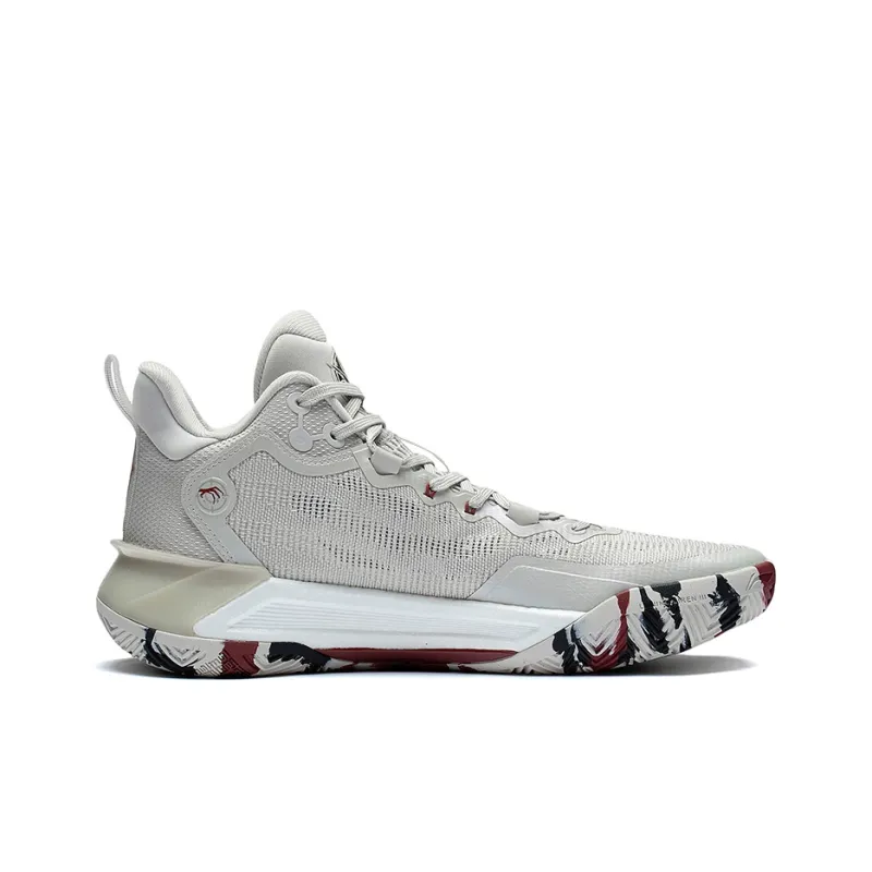 LiNing Liren 3 Slip Resistant Support Rebound Mid Top BOOM Technology Basketball Shoes Men's Gray Red Werewolf-1