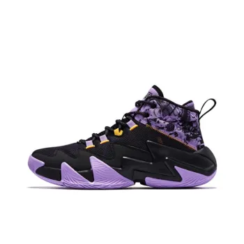 QIAODAN Broken Shadow 2nd Generation Anti Slip Wear Resistant High Top Basketball Shoes Men's Black Purple