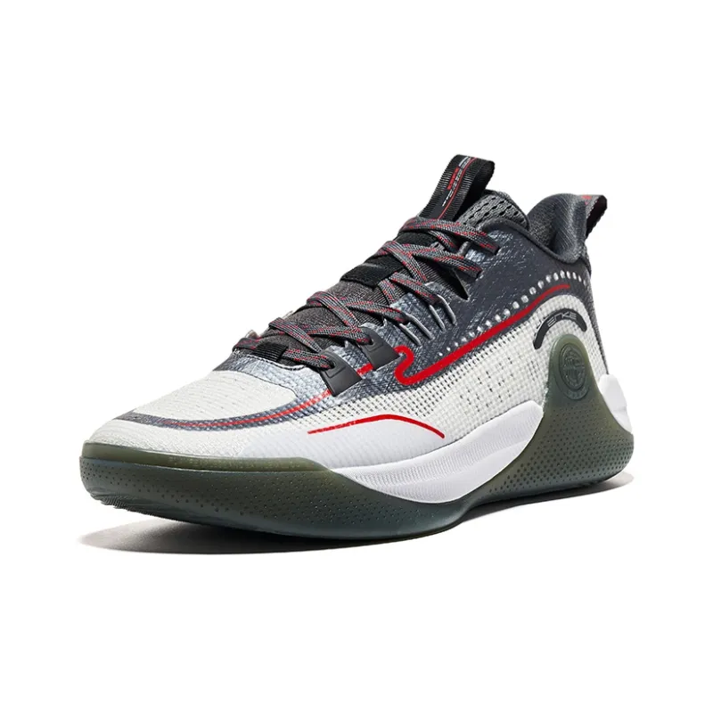 Erke Cushioned Slip Resistant Low Top Basketball Shoes Men's Black White-2