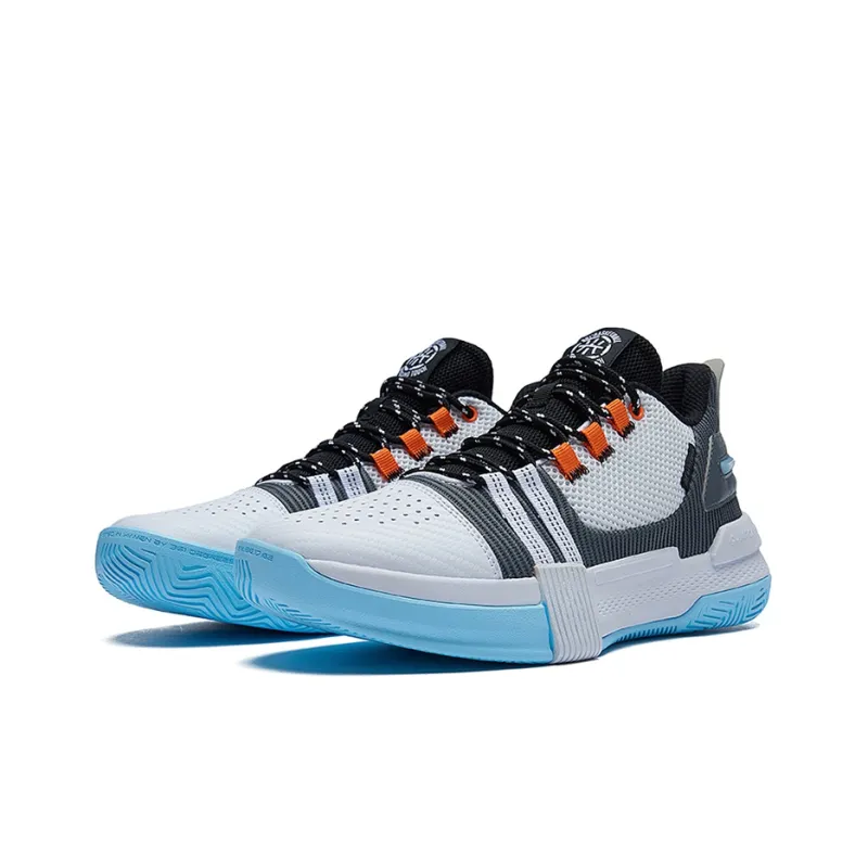 361° Burning War Wear Resistant Slip Resistant Low Top Basketball Shoes Men's White Gray-1