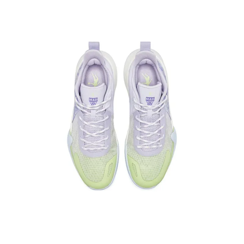 QIAODAN Dawn Cushioning Breathable Rebound Low Top Basketball Shoes Men's Purple Green-3