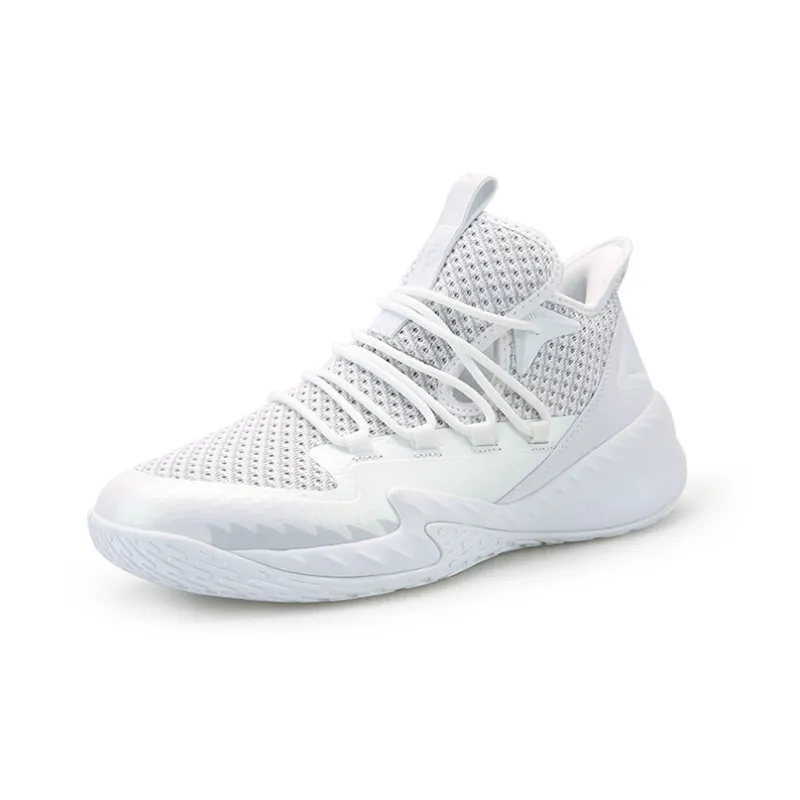 PEAK Shock Absorbers With Slip Resistant And Abrasion Resistant Properties Mid Top Basketball Shoes Men's White Gray-2