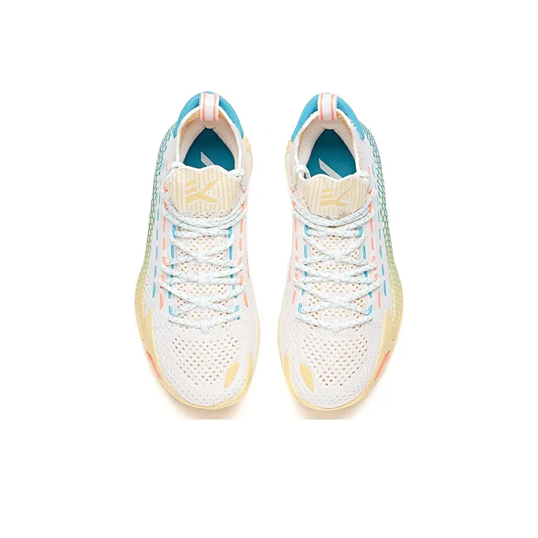 PECHOIN x Anta Cushioning Anti Slip And Wear Resistant Mid Top Performance Basketball Shoes Women's White Yellow Blue-2