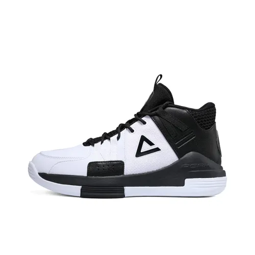 PEAK Basketball Shoes Men High-Top All White/Black