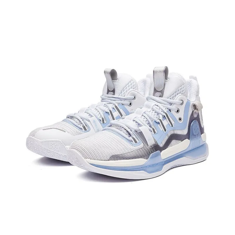 361° AG1 Pro Ice Blade Cushioning Anti-Slip And Wear-Resistant Coverage Support Mid-Top Basketball Shoes White Blue-3