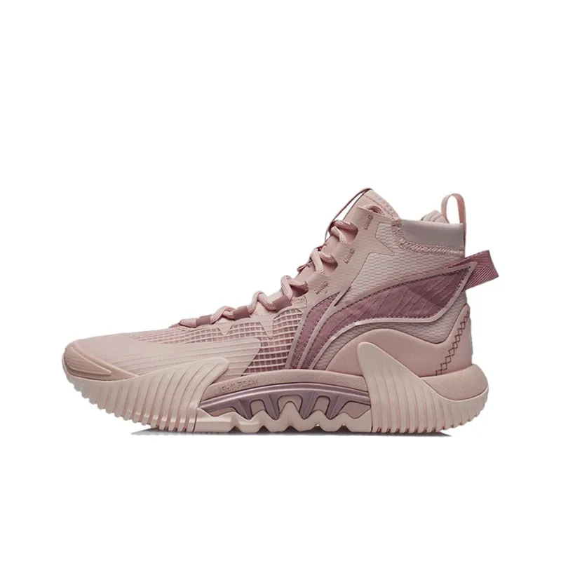 LiNing Badfive 2 Slip Resistant And Abrasion Resistant Coverage Support High Top Basketball Shoes Men's Smoke Rose Pink-0