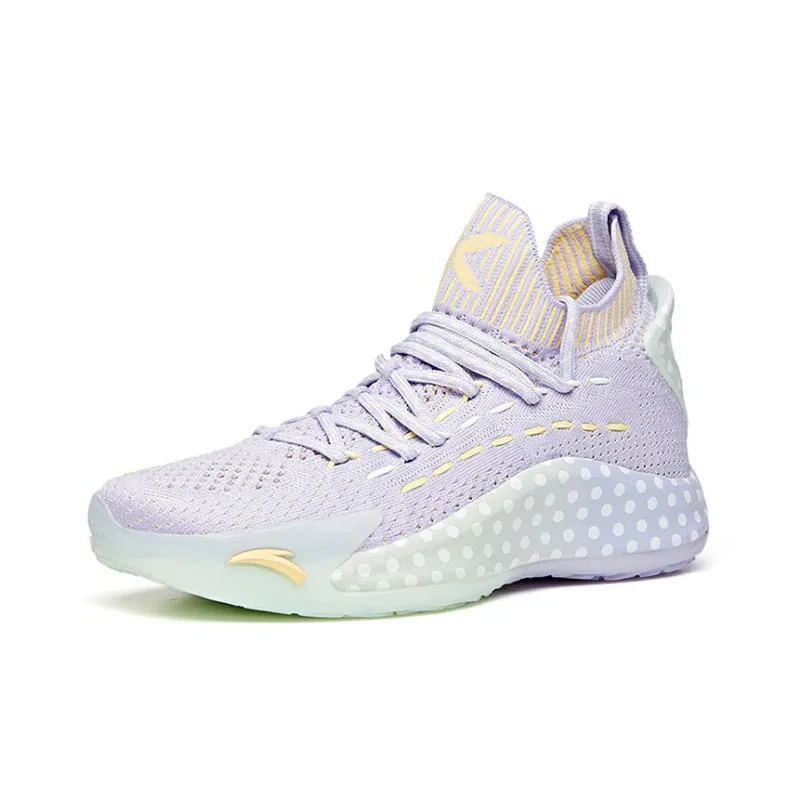 PECHOIN x Anta Cushioned Slip Resistant Abrasion Resistant Mid Top Basketball Shoes Women's Purple Green-2