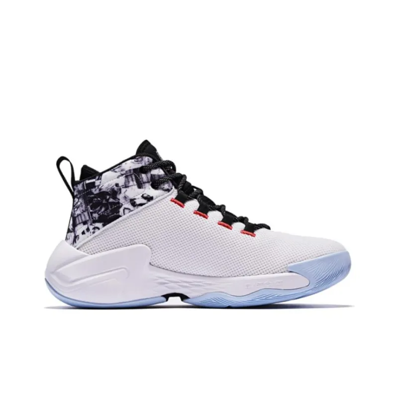 QIAODAN Broken Shadow 2.0 Anti Slip Wear Resistant High Top Basketball Shoes Men's White Black Blue-1