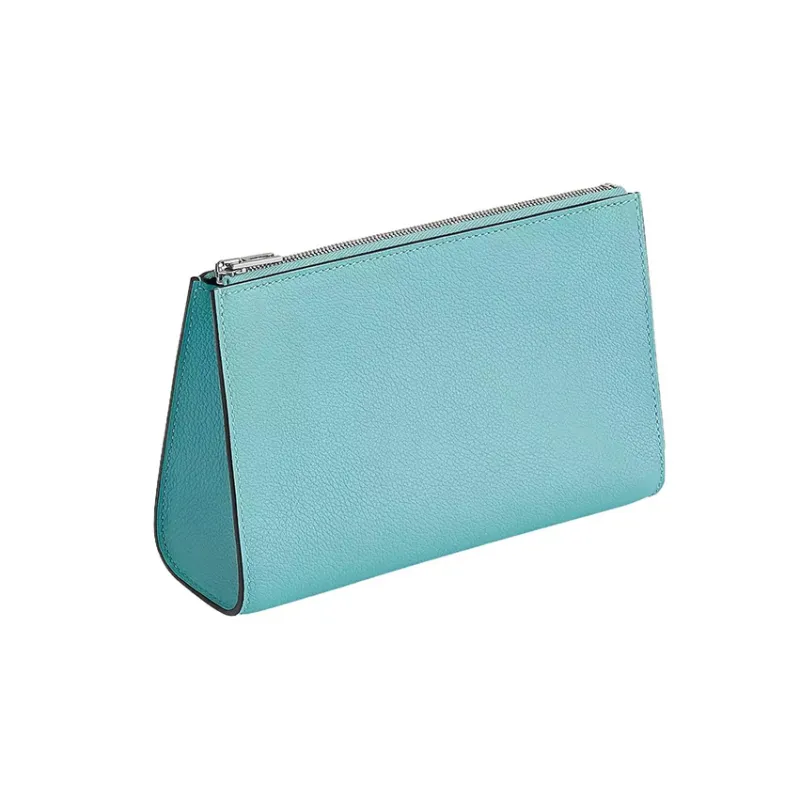 HERMES Calfskin Cosmetics Bag Makeup Bag Small Size Women's Light Blue-0
