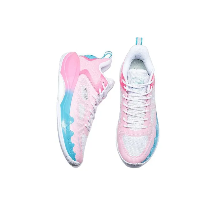 XTEP Cushioned Slip Resistant Abrasion Resistant Low Top Basketball Shoes Men's White Pink Blue-2