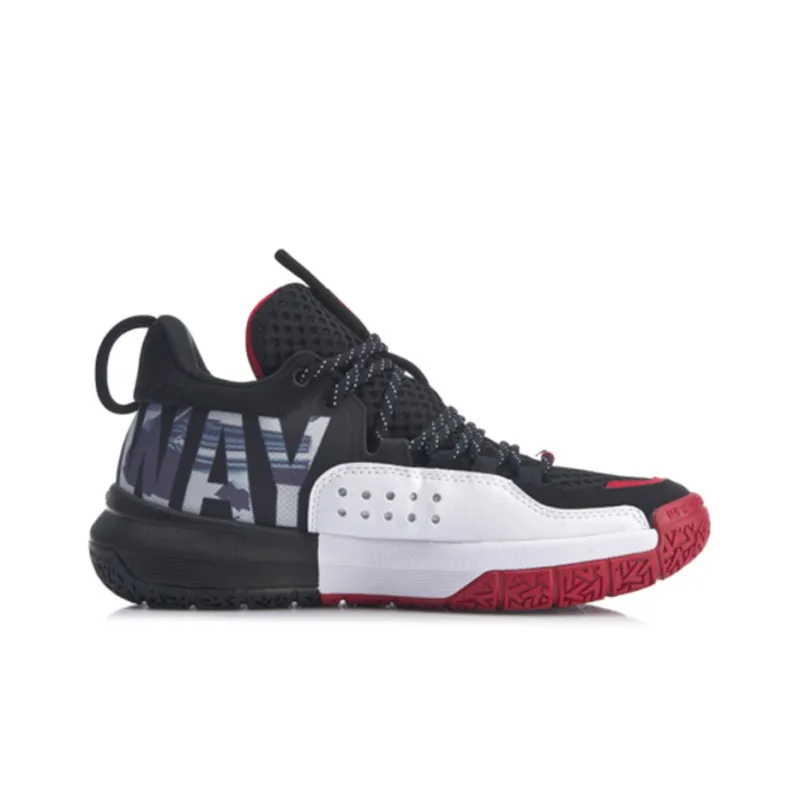 LiNing ALL DAY 4 Anti Slip Wear Resistant Mid Top Basketball Shoes Men's Black White Red-1