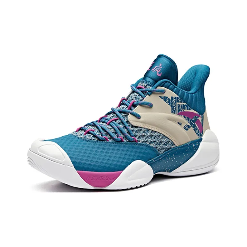 Anta Cushioning Anti-Slip And Wear-Resistant Mid-Top Basketball Shoes Men's Blue Gray-2