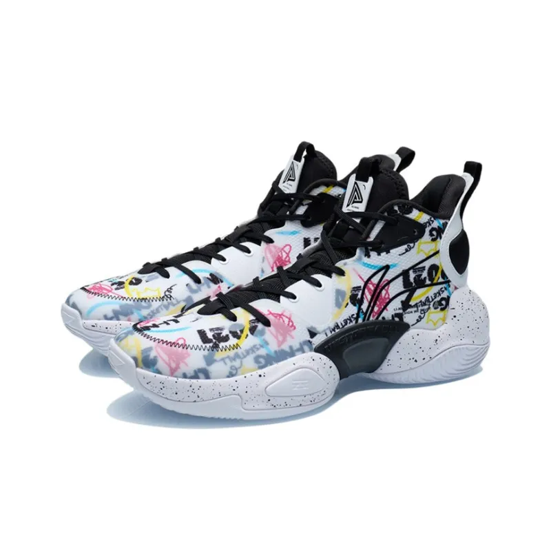 LiNing Power Cushioning Anti-Slip And Wear-Resistant Mid-Top Performance Basketball Shoes White Black Multicolor-2