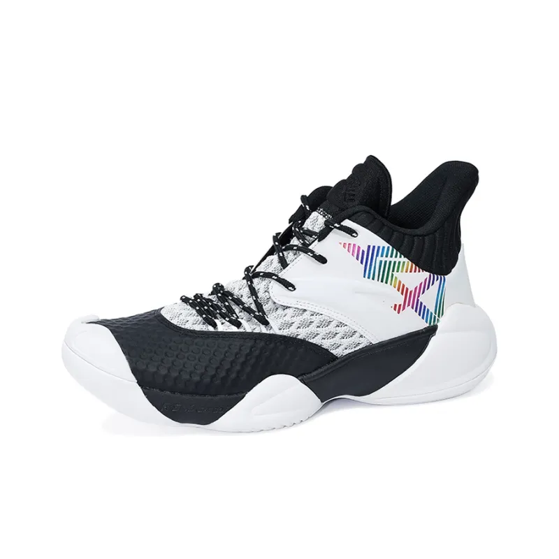 Anta Anti-Slip Wear-Resistant Mid-Top Performance Basketball Shoes Men's Black White Gray-2
